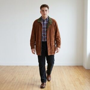 Vintage Y2K U2Wear Me Out Brown Suede Coat with Olive Suede Collar Size Large